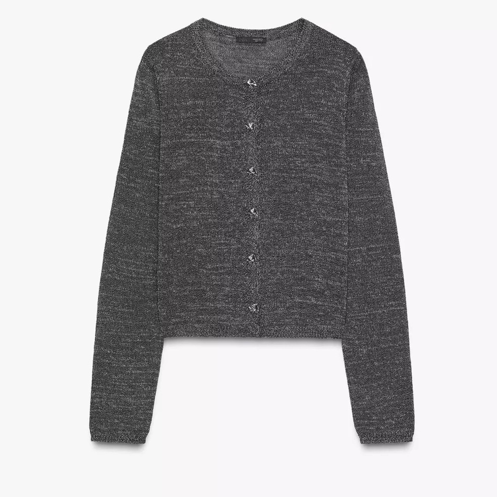 ZARA METALLIC THREAD BUTTON CARDIGAN - Picture 4 of 7